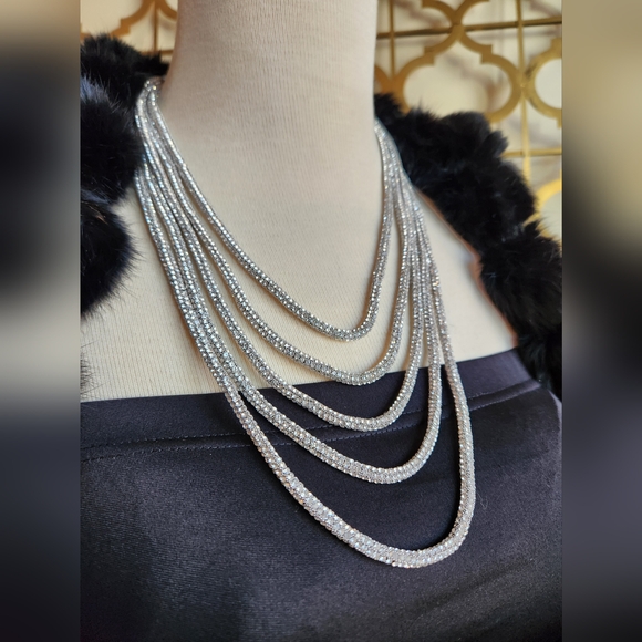 Elegant 4 Strand Silver Layered Necklace - Picture 3 of 17